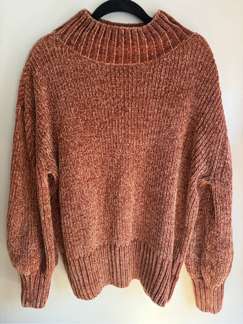 Cynthia Rowley Burnt Orange Chenille Ribbed Mock Neck Sweater